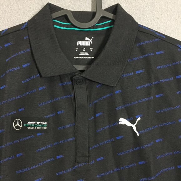 PUMA MAPF1 AOP Mens Medium Polo Shirt Short Sleeve Black Mercedes Benz Print NWT - Picture 3 of 16